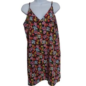 Shein Black Floral Spaghetti Strap Mini Dress Vneck Size Large